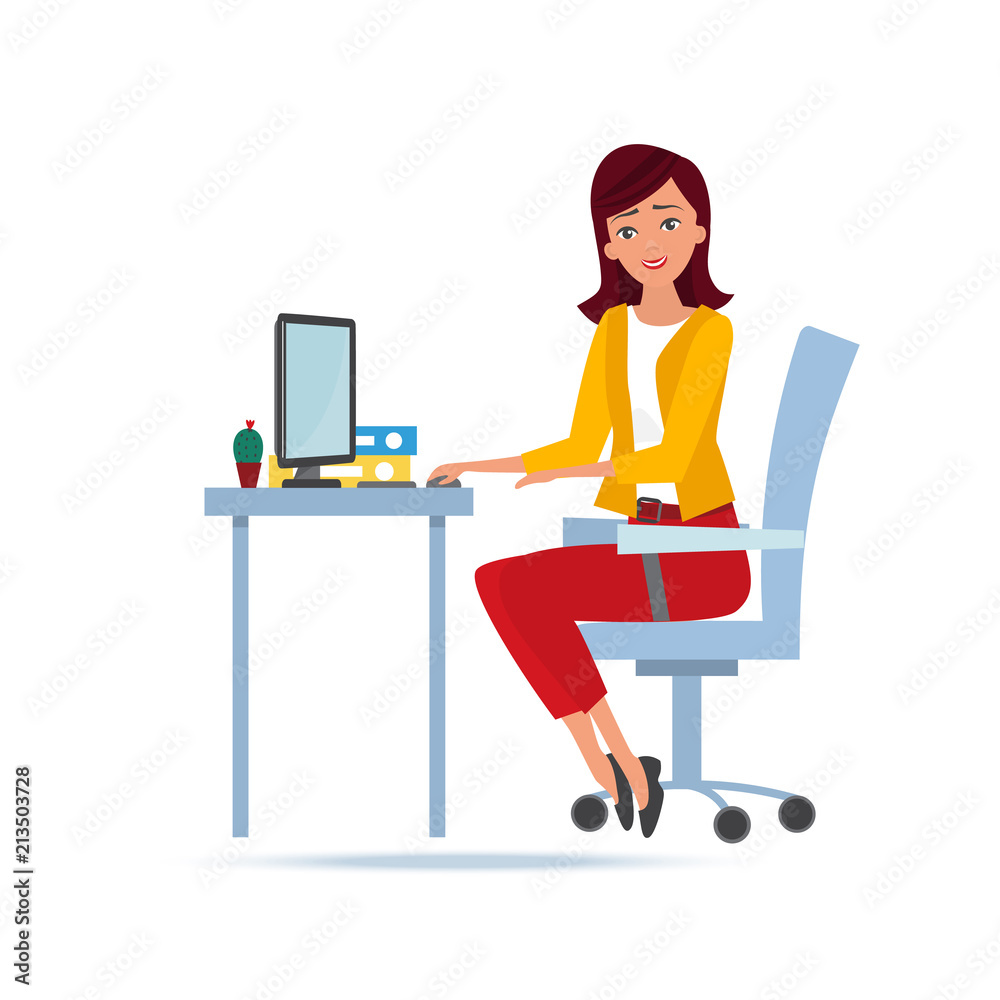 Young beautiful woman working cartoon character person in office work.  Stock Vector | Adobe Stock