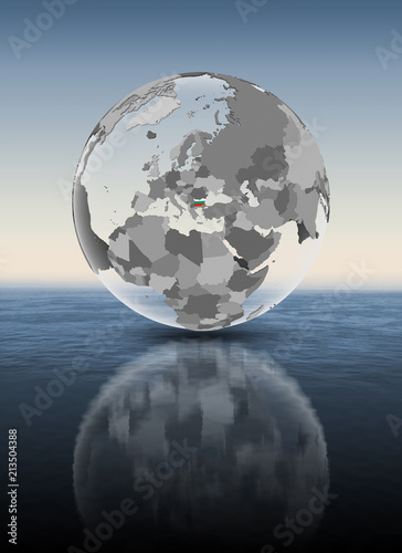 Bulgaria on translucent globe above water