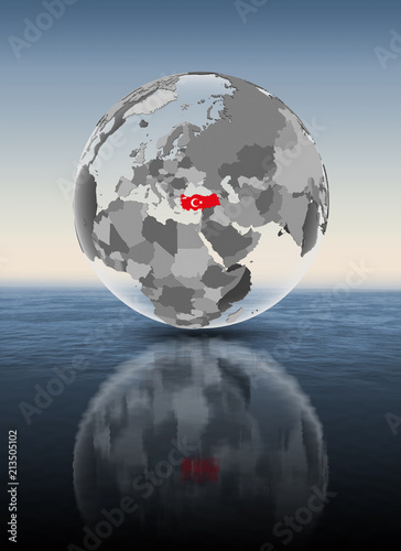 Turkey on translucent globe above water