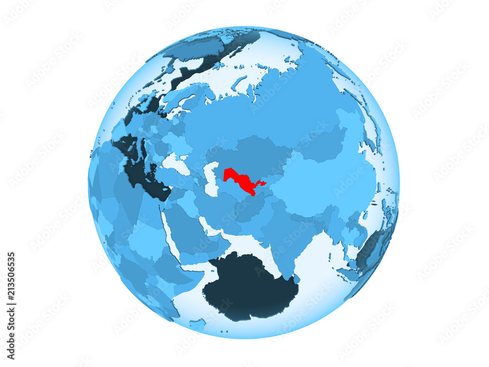 Uzbekistan on blue globe isolated Uzbekistan on blue globe isolated