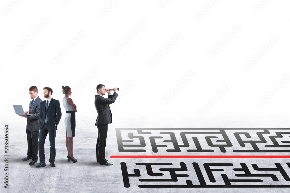 choose right way with businessman and labyrinth
