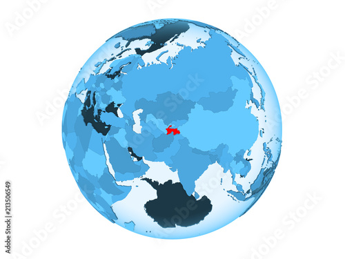 Tajikistan on blue globe isolated