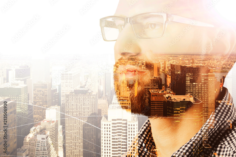 Fototapeta premium businessman and city view