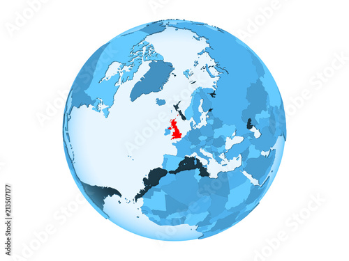 United Kingdom on blue globe isolated