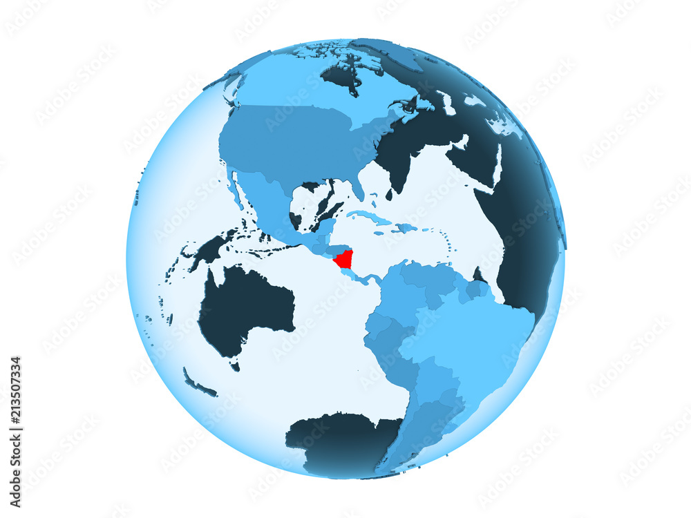Nicaragua on blue globe isolated