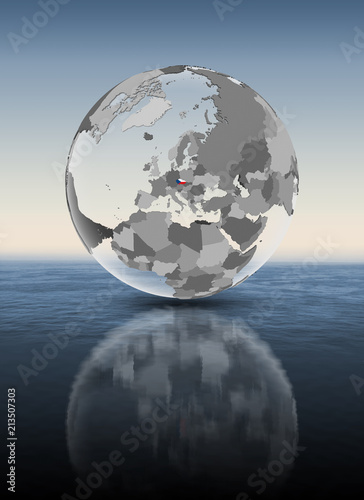 Czech republic on translucent globe above water