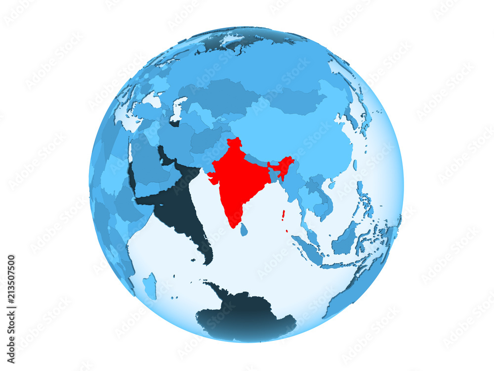Naklejka premium India on blue globe isolated