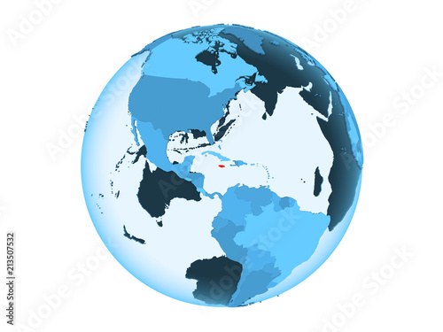 Jamaica on blue globe isolated