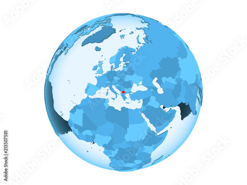 Macedonia on blue globe isolated