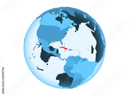 Cuba on blue globe isolated