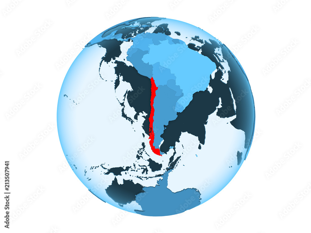 Chile on blue globe isolated