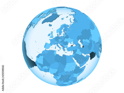 Montenegro on blue globe isolated