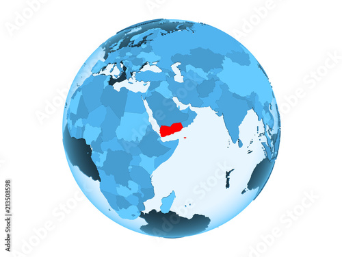 Yemen on blue globe isolated
