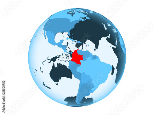 Colombia on blue globe isolated