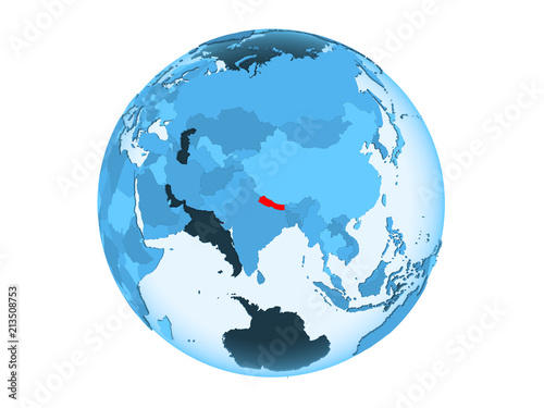 Nepal on blue globe isolated