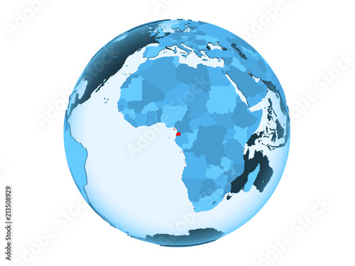 Equatorial Guinea on blue globe isolated