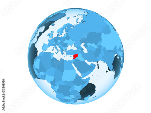 Syria on blue globe isolated