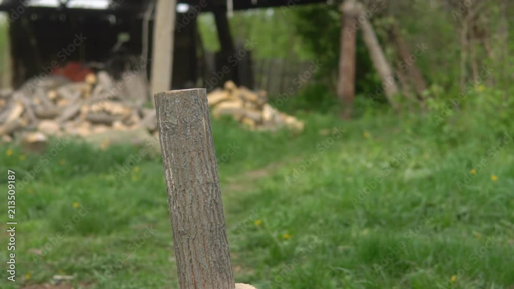slow motion of man chopping wood in the yard. Blanks for the winter. slow motion of man chopping wood in the yard. Blanks for the winter.