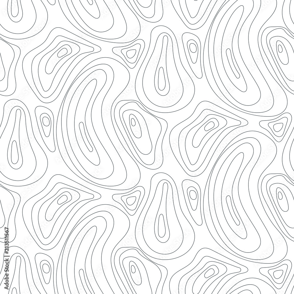 Topographic line abstract seamless pattern. Monochrome simple vector texture.