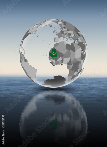 Mauritania on translucent globe above water