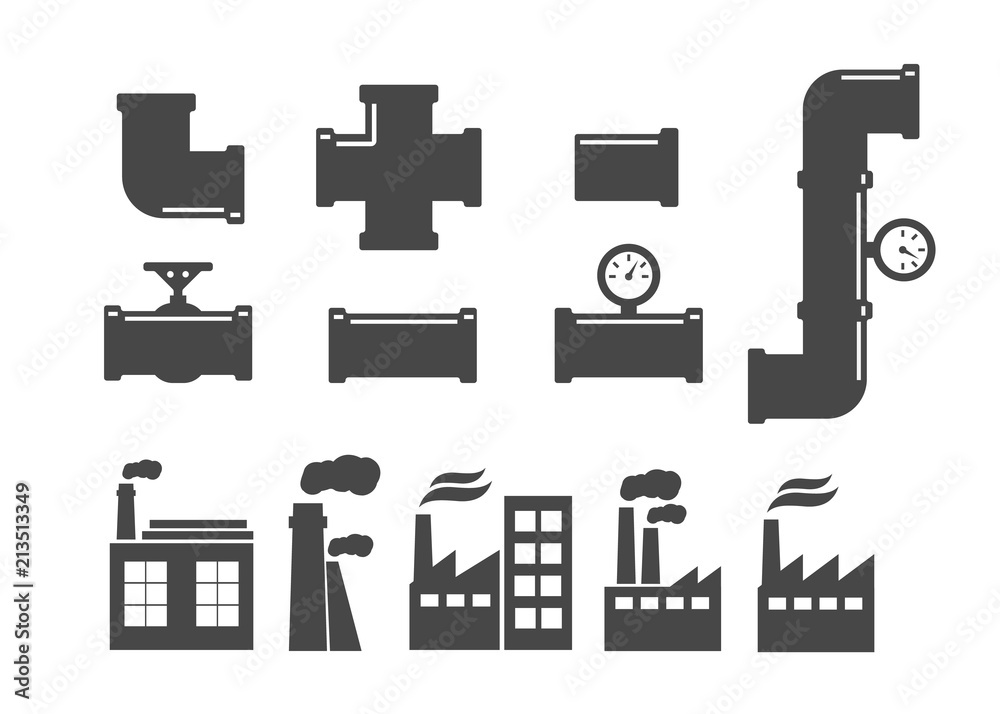Pipe fittings vector icons set. Tube industry, construction pipeline, drain system. Pipeline water vector Pipe fittings vector icons set. Tube industry, construction pipeline, drain system. Pipeline water vector