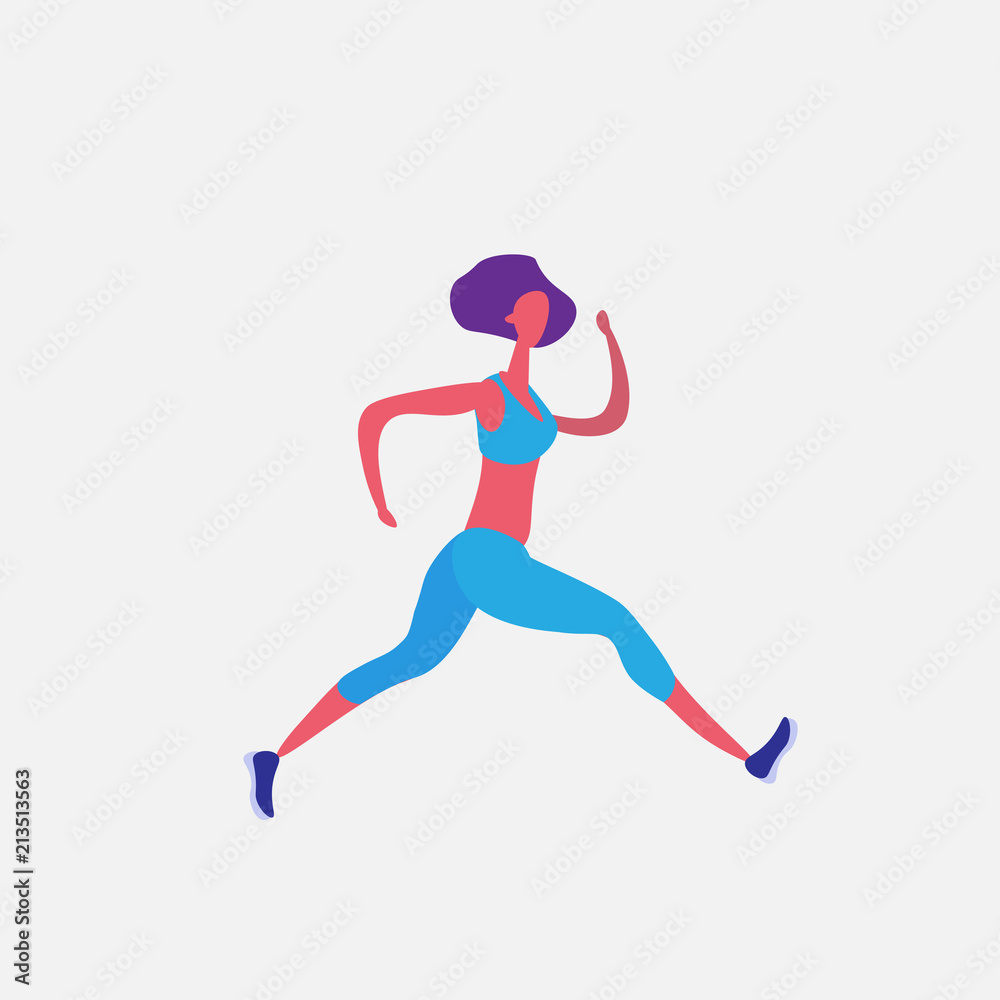 running woman cartoon character sportswoman activities isolated healthy lifestyle concept full length flat vector illustration
