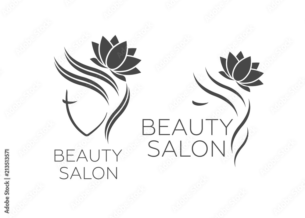 Beautiful woman face logo template for hair salon. Logo hair template