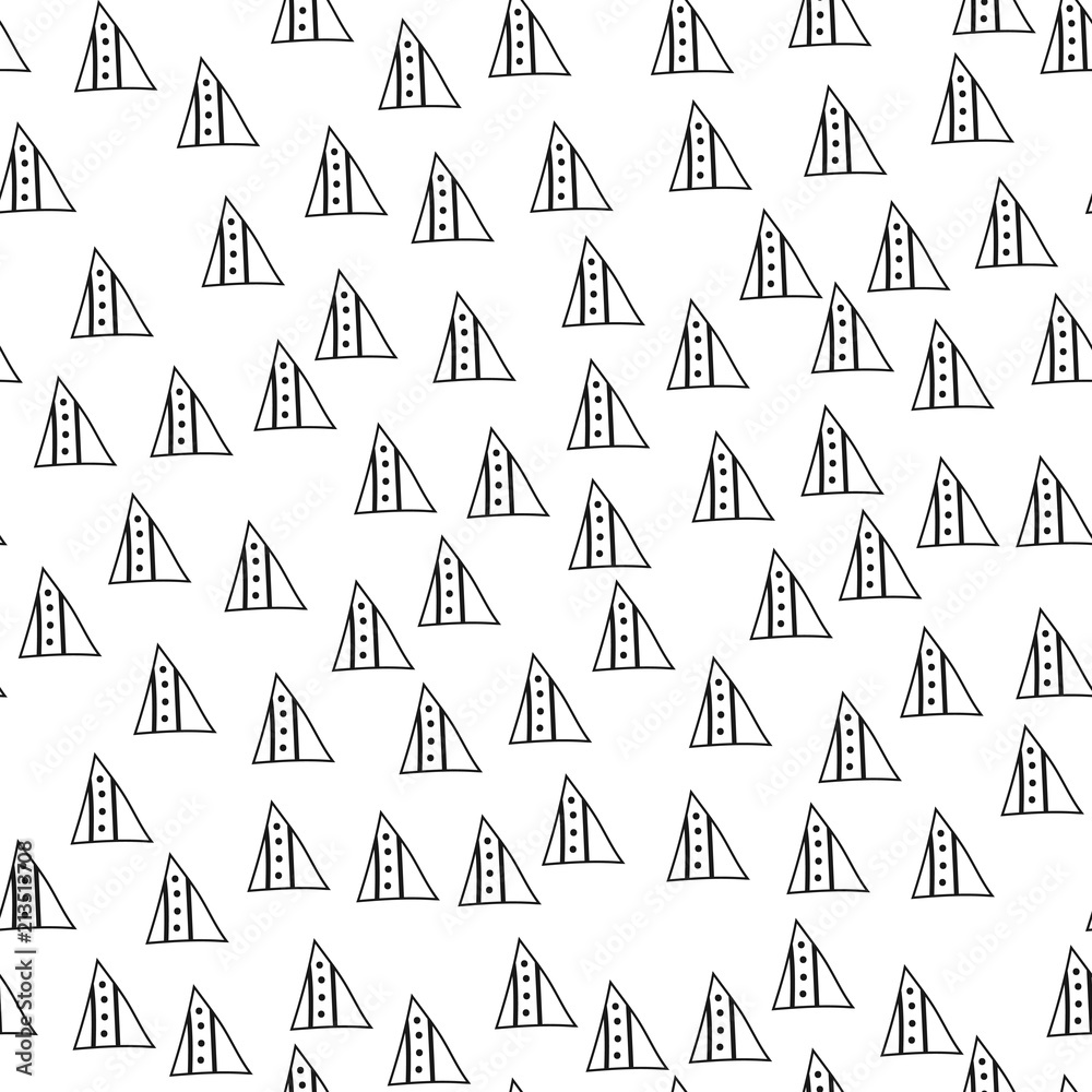 Triangles. Black and white seamless pattern. Geometric, abstract background for covers, textile. Doodle shapes.