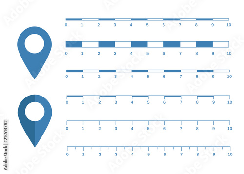 Map scales graphics for measuring distances. Scale measure map vector. Latitude and longitude distance
