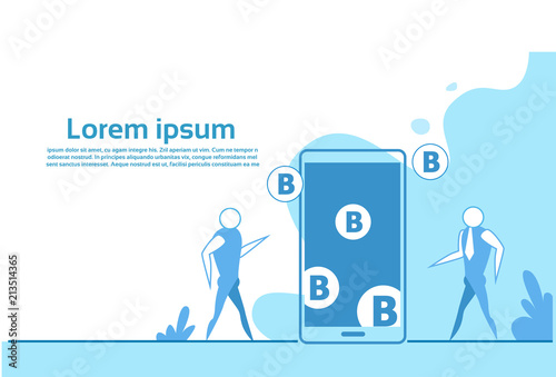 bitcoin mobile application business people mining online cryptocurrency concept horizontal copy space vector illustration
