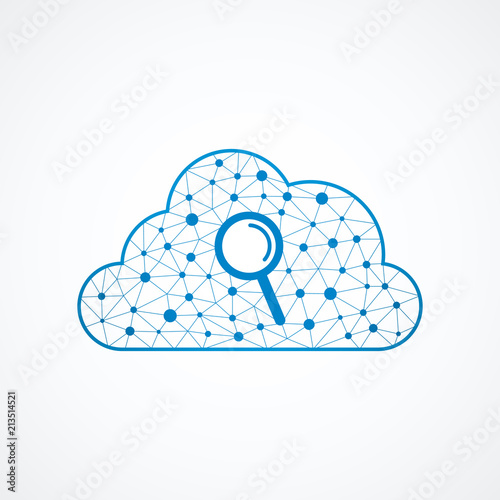 Technology cloud icon with magnifying glass