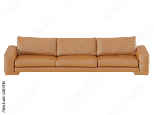 Triple leather sofa on a white background
