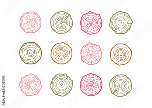 Abstract age annual circle tree background. Tree rings vector set