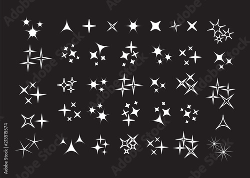 Sparkle lights stars set. Bright firework, decoration twinkle, shiny flash