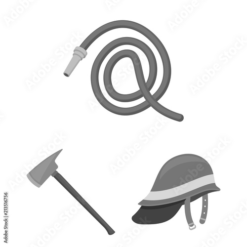 Fire Department monochrome icons in set collection for design. Firefighters and equipment vector symbol stock web illustration.