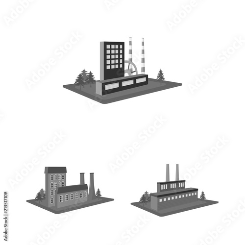 Factory and plant monochrome icons in set collection for design. Production and enterprise vector isometric symbol stock web illustration.