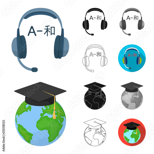 Translator and linguist cartoon,black,flat,monochrome,outline icons in set collection for design. Interpreter vector symbol stock web illustration.