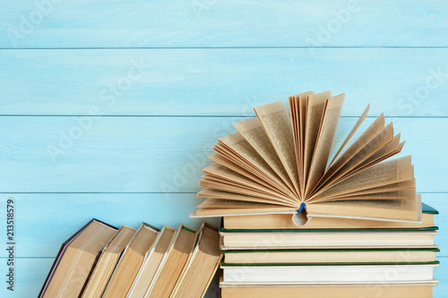 Stack of colorful books.