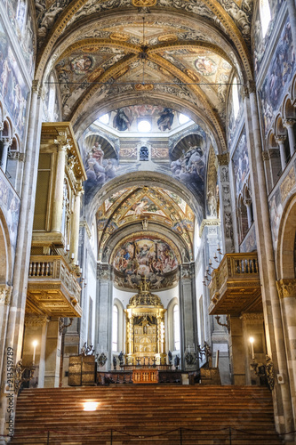 Parma  Italy - July  9  2018  interior of Parma Cathedral in Parma  Italy
