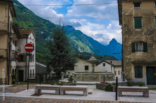 Longarone, Italy - July, 12, 2018: Alpine landscape with the image of Longarone, Italy