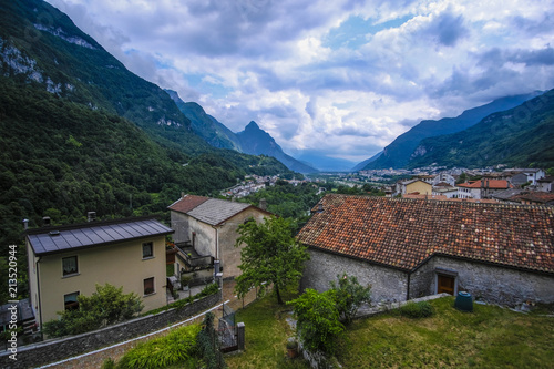 Longarone  Italy - July  12  2018  Alpine landscape with the image of Longarone  Italy