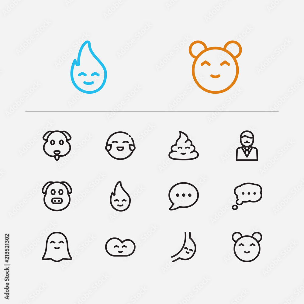 Emoji icons. Set of bubble emoji, business cartoon and happy cloud ...