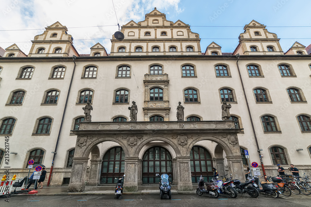Munich, Germany June 09, 2018: Sparkassenstrasse street in the city center, historic centre, Munich, Upper Bavaria