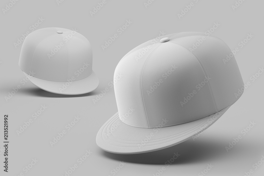 Fototapeta premium White empty snapback on a white background. Mock up. 3d rendering