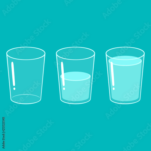 Empty, half and full glass of water