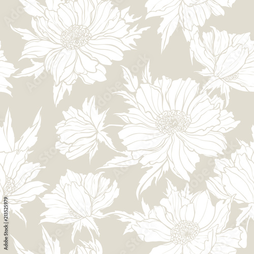 Seamless pattern with poppy, Peonies or roses flowers