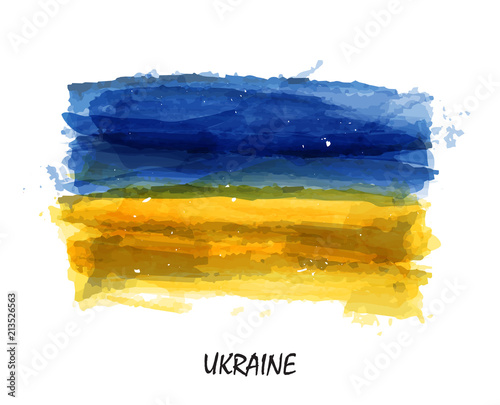 Canvas Print Realistic watercolor painting flag of Ukraine . Vector