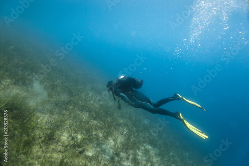 Side view of scuba diver underwater