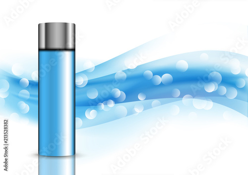 Cosmetic bottle on abstract waves background