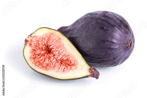 Fresh fig fruit and half isolated on white background